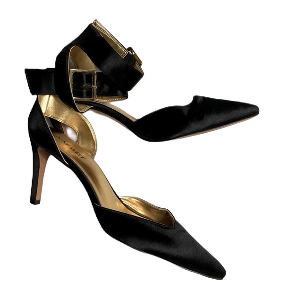 Nine West Black Satin Heels with Straps - Picture 1 of 6